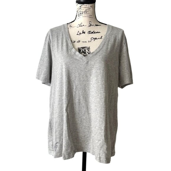 Johnny Was Gray Favorite Short Sleeve V‑Neck Swing Tee Top Cotton Womens Size L - Picture 1 of 8